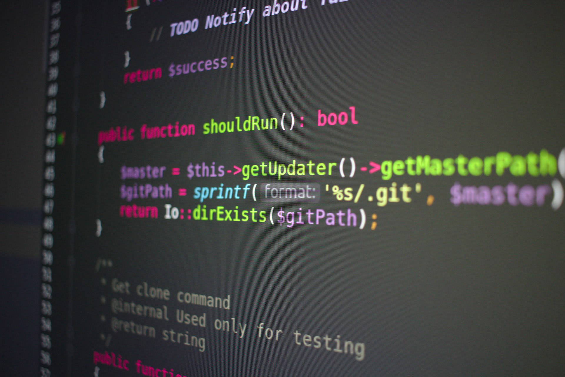 Codice PHP su un monitor: una funzione con il tipo di ritorno dichiarato