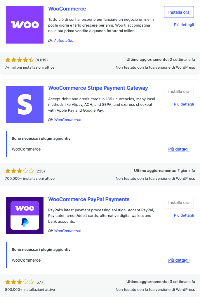 WooCommerce e le estensioni per i pagamenti Stripe e PayPal nella directory dei plugin di WordPress